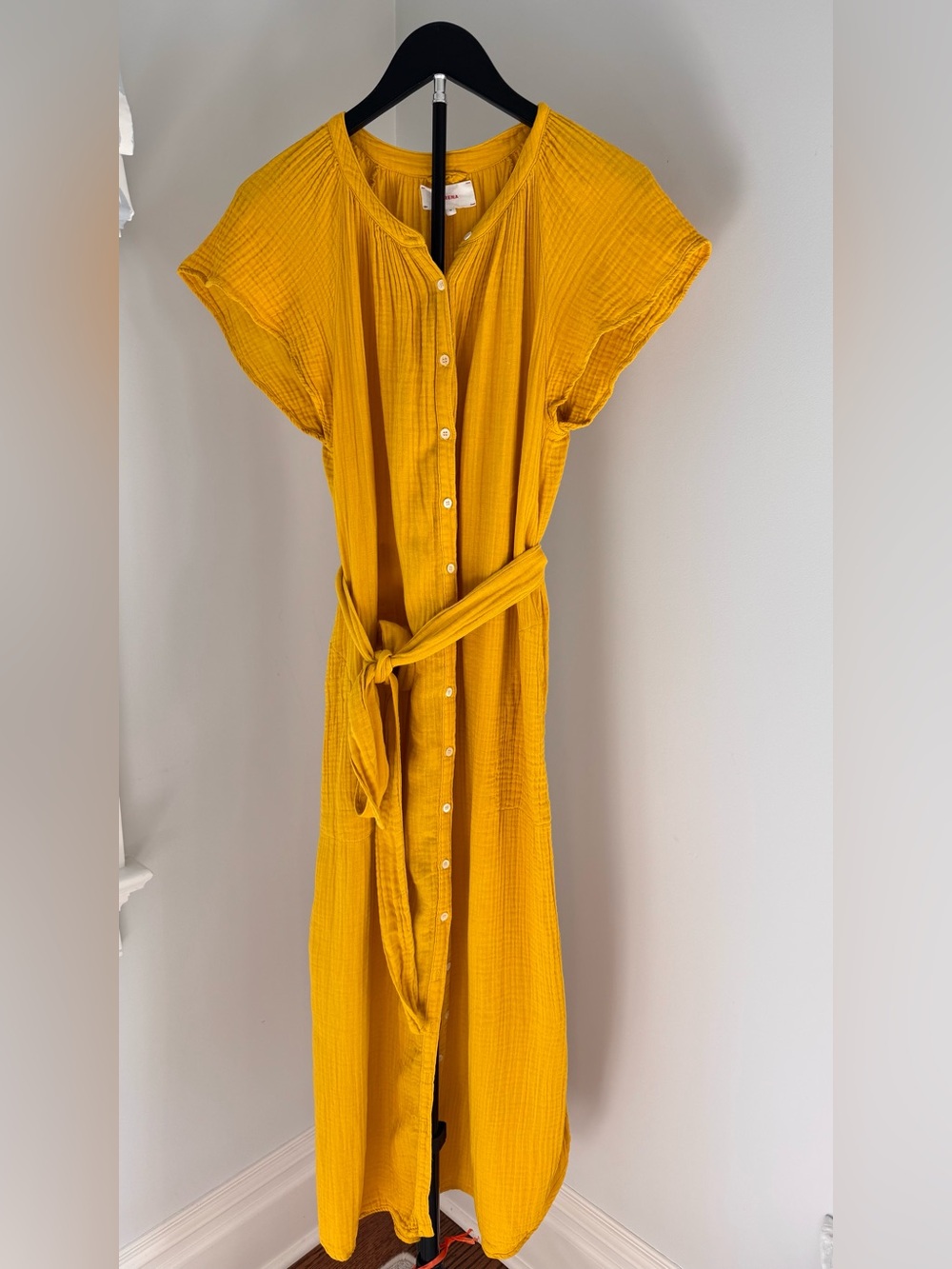 XiRENA Marigold Yellow Button-Front Cotton Maxi Dress